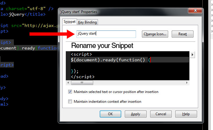 Finally, and this is the part that I really like, you can set up the Key Sequence you want to use to quickly add the snippet.